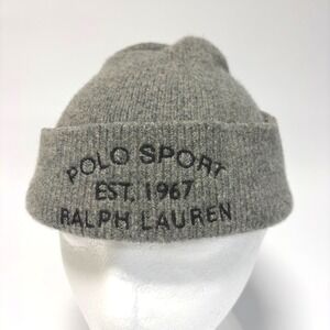 Polo Sport Ralph Lauren 100% Lambswool Beanie – Gray – Embroidered Logo – OSFA